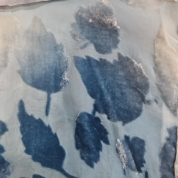 NWT NATORI BLUE FALLING LEAVES LONG VELVET BURNOUT SILK‎  KIMONO - Picture 12 of 13